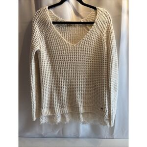 Hollister Off White Chunky Waffle Knit /lace Sweater Soft Pullover S Cotton